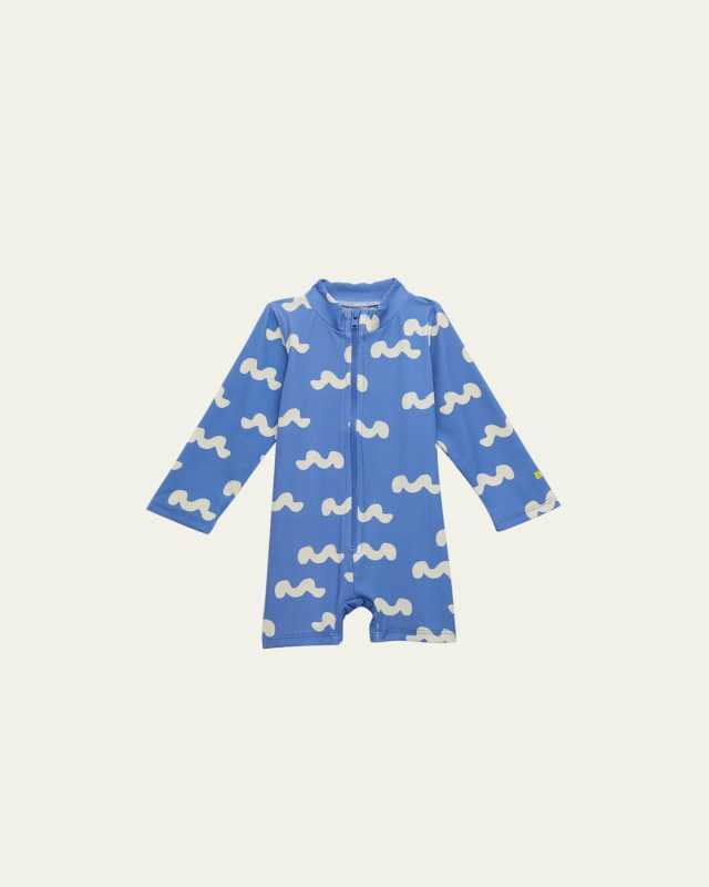 Girl's Allover Waves Swim Playsuit, Size 6M-